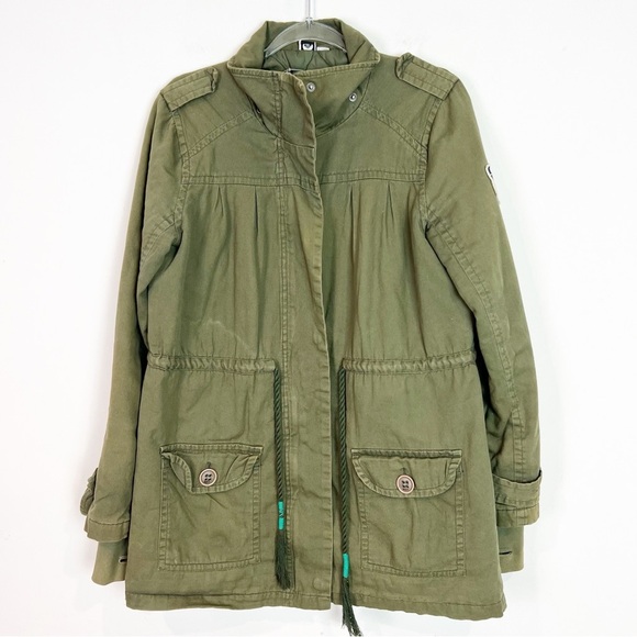 ROXY OLIVE GREEN DRAWSTRING WAIST UTILITY JACKET WOMENS SZ LARGE - Picture 1 of 7